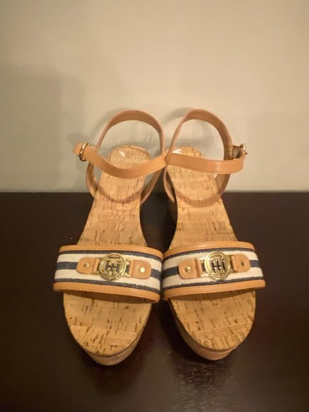 Tommy Hilfiger cork wedge summer strappy size 9.5 - Picture 1 of 7